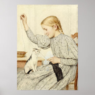 Poster Fille avec chat, Albert Anker