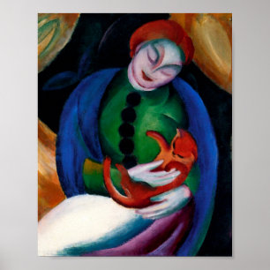 Poster Fille avec Chat peinture par Franz Marc