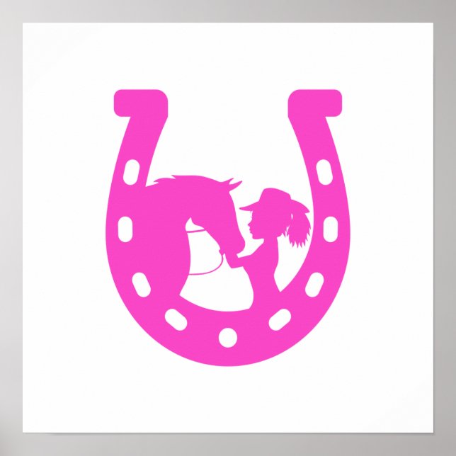 Poster Fille avec cheval et Casquette occidental Hot rose (Devant)