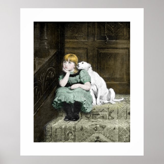 Poster Fille avec chien blanc (Devant)