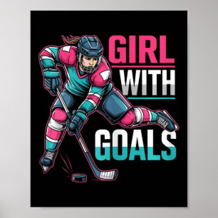 Poster Fille avec des objectifs Femme de hockey 