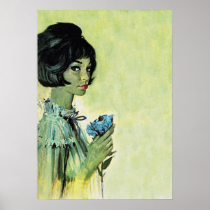Poster Fille Avec Fleurs Retro Vintage Couvre-Pâtes Art