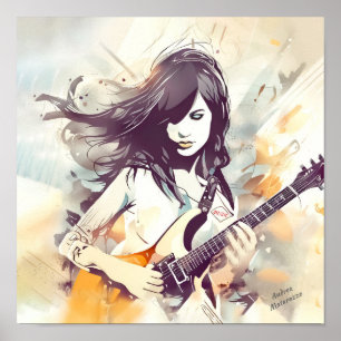 Poster Fille avec musique rock vibes