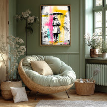 Fille avec parapluie - Graffiti urbain Art de rue