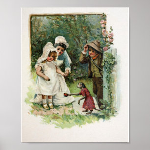 Poster Fille avec singe Vintage