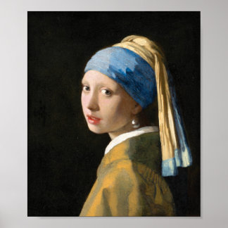 Poster Fille avec une perle à oreille par Johannes Vermee
