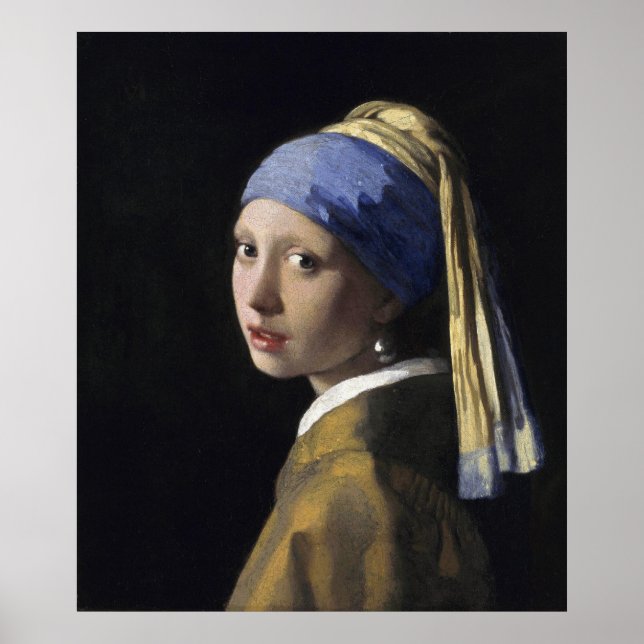 Poster Fille avec une perle à oreille par Johannes Vermee (Devant)