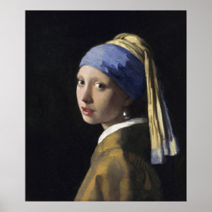 Poster Fille avec une perle à oreille par Johannes Vermee