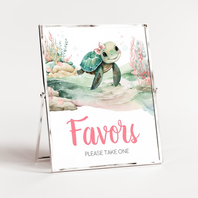 Poster Fille Baby shower tortue de mer Faveurs (A Little Hatching Is On the Way Baby Shower Favors Sign)