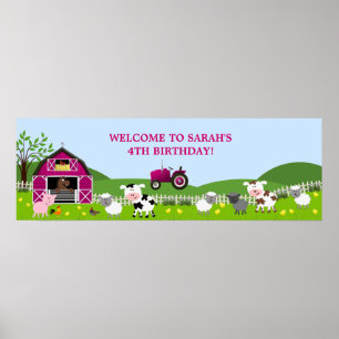 Poster Fille Barnyard Farm Animaux Anniversaire Bannière