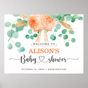 Poster Fille Botanique Baby shower turquoise et orange bi