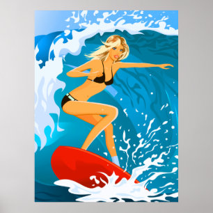 Poster Fille bronzée de surfer
