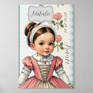 Poster Fille caricaturée habillée en vintage français