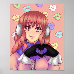Poster Fille Coeur de bonbons rose