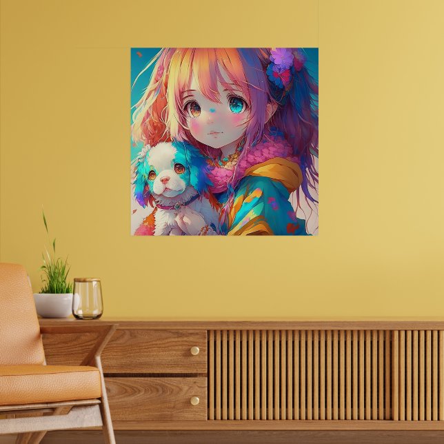 Poster Fille d'anime avec chiot (Salon 2)