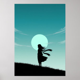 Poster Fille d'anime minimaliste