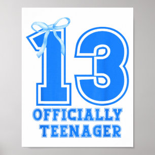 Poster Fille d'anniversaire Bleu Coquette Noeud 13 Ans 13