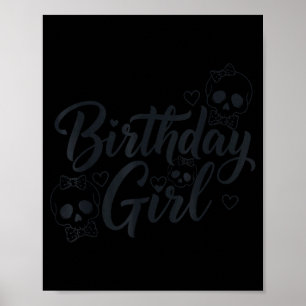 Poster Fille d'anniversaire Crâne Squelette Amant Mignon