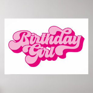 Poster Fille d'anniversaire rose vif rétro
