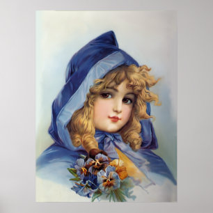 Poster Fille dans le chapeau bleu