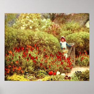 Poster Fille dans Luscious Jardin victorien