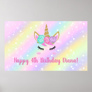 Poster Fille de 4 ans anniversaire licorne mignonne