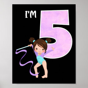 Poster Fille de 5 ans Gymnaste 5e Anniversaire Fête de Gy