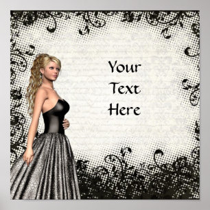 Poster Fille de bal d'étudiants dans une robe noire