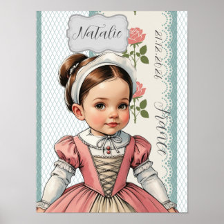 Poster Fille de caricature habillée en vintage français