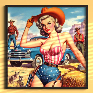 Poster Fille de cowboy rétro épinglée