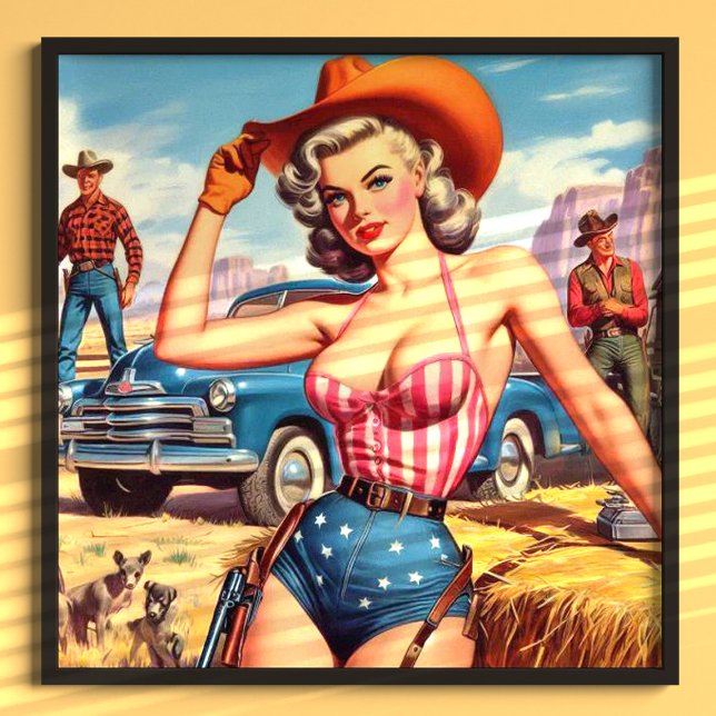 Poster Fille de cowboy rétro épinglée (Créateur téléchargé)