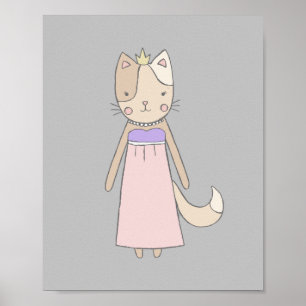 Poster Fille de dessin animé chat princesse rose nurserie