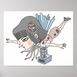 Poster Fille de fantasy mécanique.