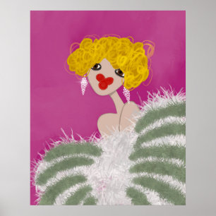 Poster Fille de fête dansant rose glamour mode art