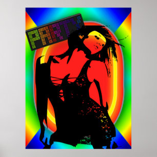 Poster Fille De Fête En Robe Noire Couleurs Néon