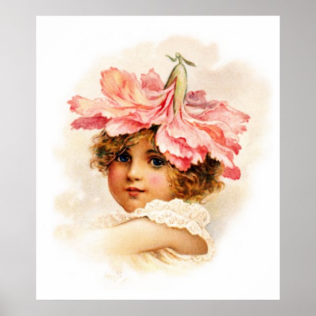Poster Fille de fleurs en rose (Devant)