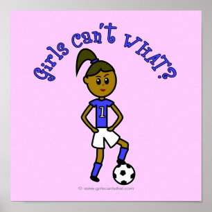 Poster Fille de football noir en bleu
