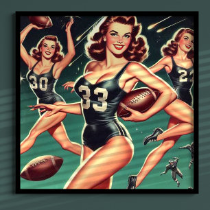 Poster Fille de football rétro