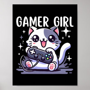 Poster Fille de joueur Chat Jeux Vidéo Mignon Jeu Vidéo F