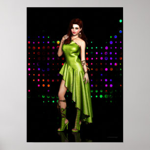 Poster Fille de la fête en robe verte
