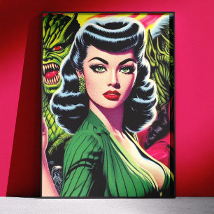 Poster Fille de la science-fiction horrifique vintage