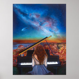 Poster Fille de l'affiche au piano