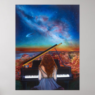 Poster Fille de l'affiche au piano