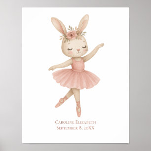 Poster Fille de lapin ballerine rose chambre de nurserie 