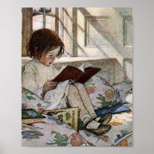 Poster Fille de lecture vintage