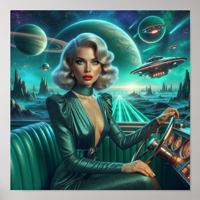 Poster Fille de l'espace rétro (Devant)