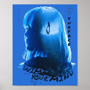 Poster Fille de l'océan sous-marin bleu surréaliste en do