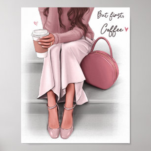 Poster Fille de mode mais premier café