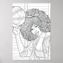 Fille de page de coloriage avec basket-ball