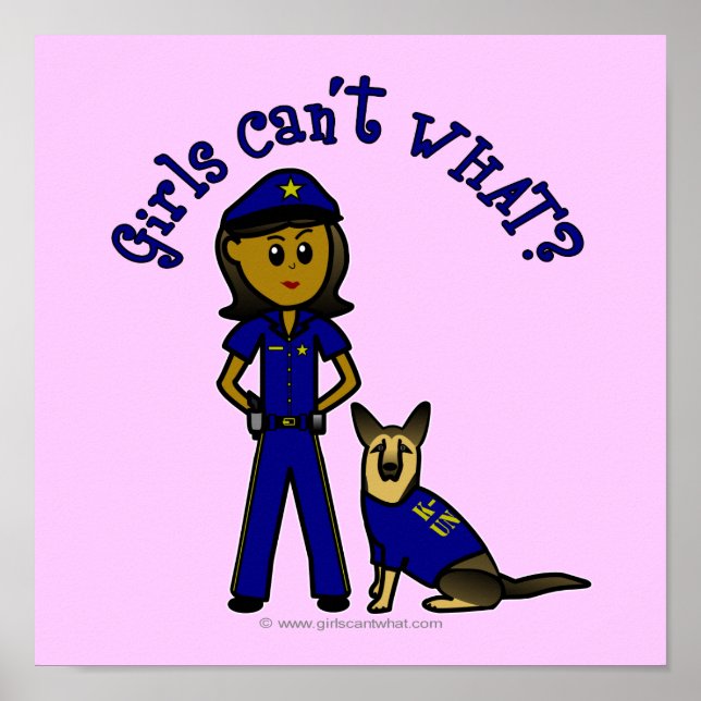 Poster Fille de police foncée K9 (Devant)